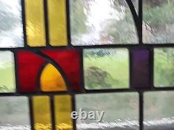 Antique Stained Glass Window Panel Vintage Wood Nouveau Art Deco 22 X 17 1/2