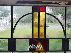 Antique Stained Glass Window Panel Vintage Wood Nouveau Art Deco 22 X 17 1/2