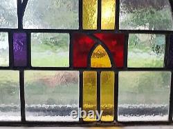 Antique Stained Glass Window Panel Vintage Wood Nouveau Art Deco 22 X 17 1/2