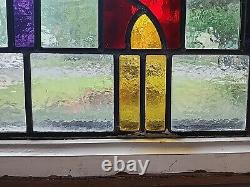 Antique Stained Glass Window Panel Vintage Wood Nouveau Art Deco 22 X 17 1/2