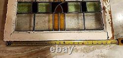 Antique Stained Glass Window Panel Vintage Wood Nouveau Art Deco 22 X 17 1/2