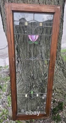 Antique Stained Leaded Glass Window / Door Panel 48 X 18
