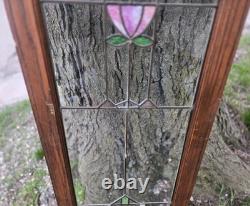 Antique Stained Leaded Glass Window / Door Panel 48 X 18