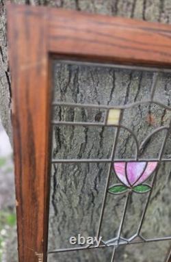 Antique Stained Leaded Glass Window / Door Panel 48 X 18