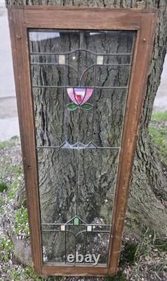 Antique Stained Leaded Glass Window / Door Panel 48 X 18