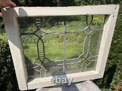 Antique Stained Leaded Glass Window Panel Framed