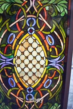 Antique Stained Leaded Glass Window Panel Transom Hand Crafted 20¾ x 40½ framed