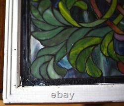 Antique Stained Leaded Glass Window Panel Transom Hand Crafted 20¾ x 40½ framed