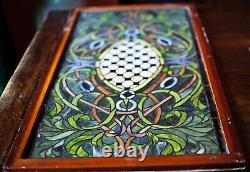 Antique Stained Leaded Glass Window Panel Transom Hand Crafted 20¾ x 40½ framed