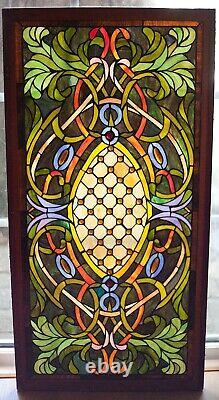 Antique Stained Leaded Glass Window Panel Transom Hand Crafted 20¾ x 40½ framed