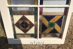 Antique Stained Painted Glass Six Panel Window Multicolor Leaded Glass 36 x 19