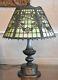 Antique Stained Slag Glass Panel Shade On Pairpoint Lamp Base