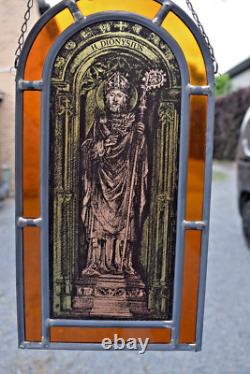 Antique Stained glass window glass panel saint dionysius religious