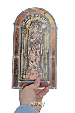 Antique Stained glass window glass panel saint dionysius religious