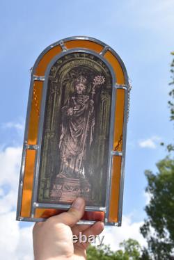 Antique Stained glass window glass panel saint dionysius religious