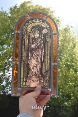 Antique Stained glass window glass panel saint dionysius religious