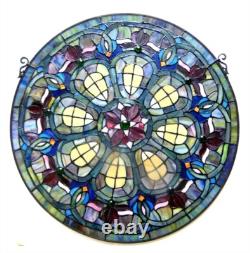 Antique Style 24 Round Stained Glass Window Hanging Panel Suncatcher