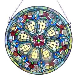 Antique Style 24 Round Stained Glass Window Hanging Panel Suncatcher