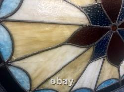 Antique Tiffany Style Stained Glass Window Panel 28x18 Vintage Art Glass Panel
