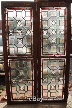 Antique Vertical 2 Panel Stained Glass Fits Spanish Revival Tudor (9852)