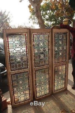 Antique Vertical 2 Panel Stained Glass Fits Spanish Revival Tudor (9852)