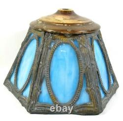 Antique Victorian 6-Panel Blue Stained Slag Glass Lamp Shade