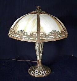 Antique Victorian Art Nouveau 6 Panel Stained Slag Glass Lamp A&r Co