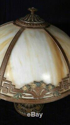 Antique Victorian Art Nouveau 6 Panel Stained Slag Glass Lamp A&r Co