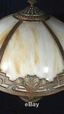 Antique Victorian Art Nouveau 6 Panel Stained Slag Glass Lamp A&r Co