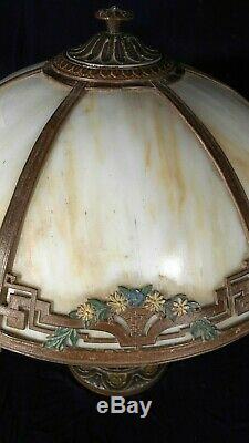 Antique Victorian Art Nouveau 6 Panel Stained Slag Glass Lamp A&r Co