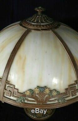 Antique Victorian Art Nouveau 6 Panel Stained Slag Glass Lamp A&r Co