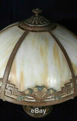 Antique Victorian Art Nouveau 6 Panel Stained Slag Glass Lamp A&r Co