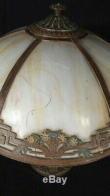 Antique Victorian Art Nouveau 6 Panel Stained Slag Glass Lamp A&r Co