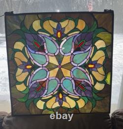 Antique Victorian Stained Glass Leaded Panel Tiffany Style Window VTG 24x24