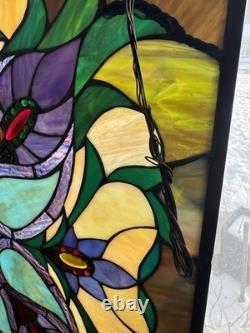Antique Victorian Stained Glass Leaded Panel Tiffany Style Window VTG 24x24