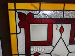 Antique Victorian Stained Leaded Beveled Glass Window Panel Salvage Wood Frame