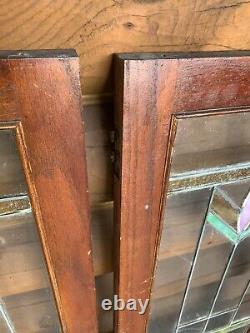 Antique Vintage Set of 2 Leaded Stained Glass Panel Cabinet Doors