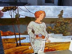 Antique Vintage Stain Glass Painted Panel