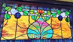 Antique Vintage Stained Glass Window Panel (Over-all Measure 44X 24.5)