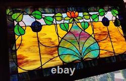 Antique Vintage Stained Glass Window Panel (Over-all Measure 44X 24.5)