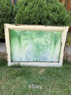 Antique Vintage Stained Glass Window Panel in Wood Frame