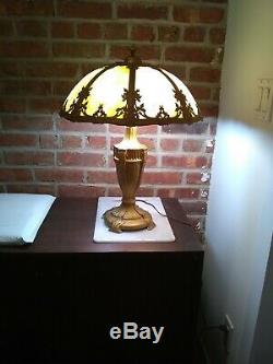 Antique Vintage Stained Slag Glass 6 Panel Lamp