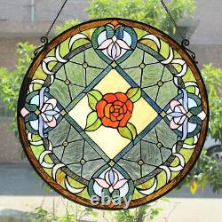 Antique Vintage Style 23 Round Stained Glass Window Hanging Panel Suncatcher