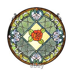 Antique Vintage Style 23 Round Stained Glass Window Hanging Panel Suncatcher