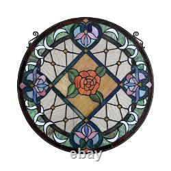 Antique Vintage Style 23 Round Stained Glass Window Hanging Panel Suncatcher