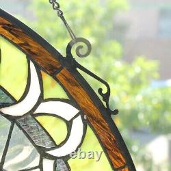 Antique Vintage Style 23 Round Stained Glass Window Hanging Panel Suncatcher