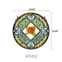 Antique Vintage Style 23 Round Stained Glass Window Hanging Panel Suncatcher