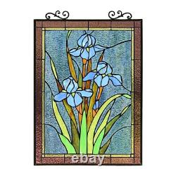 Antique Vintage Style 25 Iris Stained Glass Window Hanging Panel Suncatcher