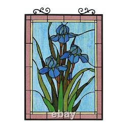 Antique Vintage Style 25 Iris Stained Glass Window Hanging Panel Suncatcher