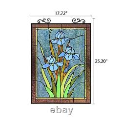 Antique Vintage Style 25 Iris Stained Glass Window Hanging Panel Suncatcher